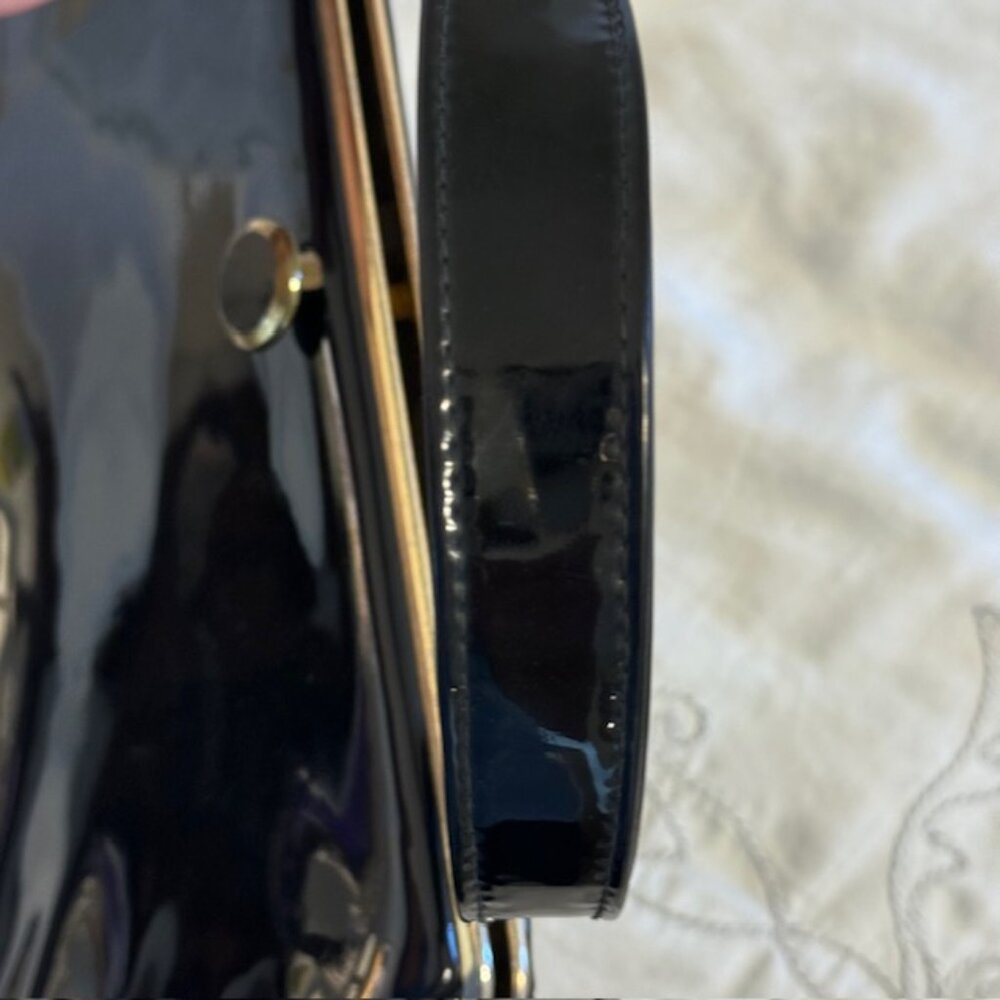 Vintage 1950/60's Large BLACK Vinyl Top Handle Purse/Bag Satchel Clasp Lock - Picture 9 of 9
